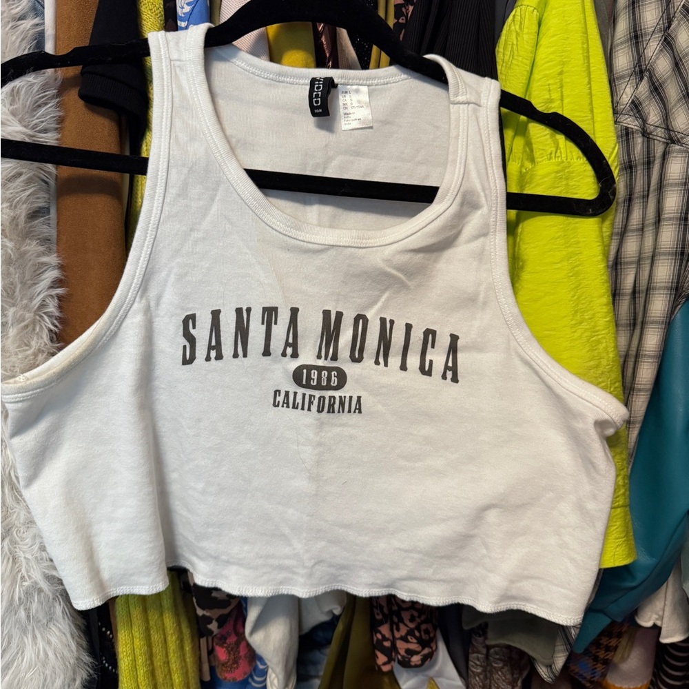 H&M White Crop Top with Black Print